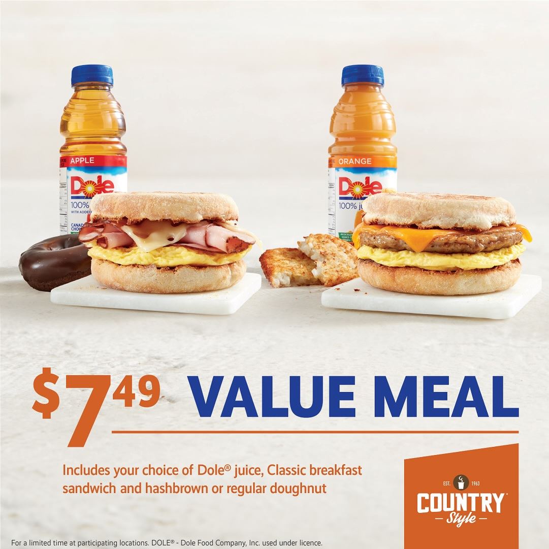 Start Your Day Right with Country Style’s $7.49 Value Meal!