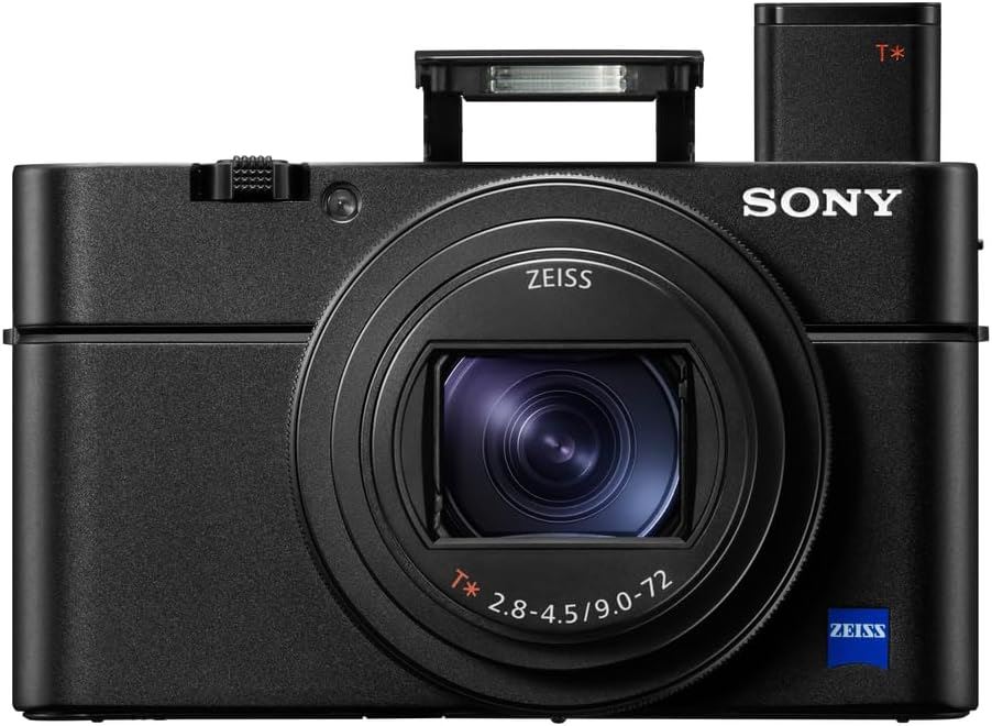Pocket-sized Sony RX100 VII premium compact camera with a Zeiss 24-200mm extendable zoom lens.
