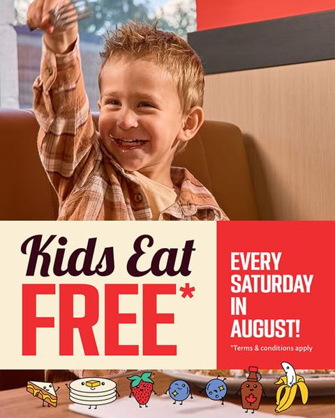 Kids Eat Free every Saturday in August 2026 at Stacked Pancake & Breakfast House