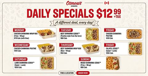 Osmow's $12.99 Daily Special: A Different Deal Every Day of the Week