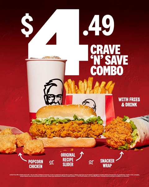 KFC Canada Crave 'N' Save Combo for $4.49 - Full Meal Deal With Fries & Drink