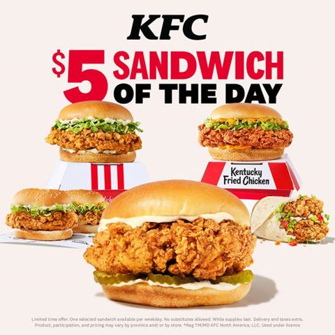 Enjoy KFC Canada's Finger Lickin' Good $5 Sandwiches – Monday Through Friday!