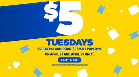 $5 Tuesdays Are Back at Cineplex – April 22 & 29 Only!