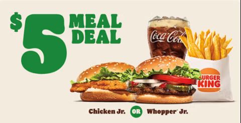 Burger King Canada $5 Meal Deal – Whopper Jr. or Chicken Jr. Combo