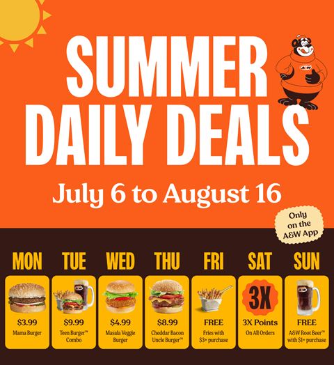 A&W Canada Summer Daily Deals: July 6 to August 16