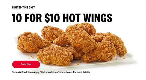 KFC Canada Deal: 10 Hot Wings for $10 Valid to March 29