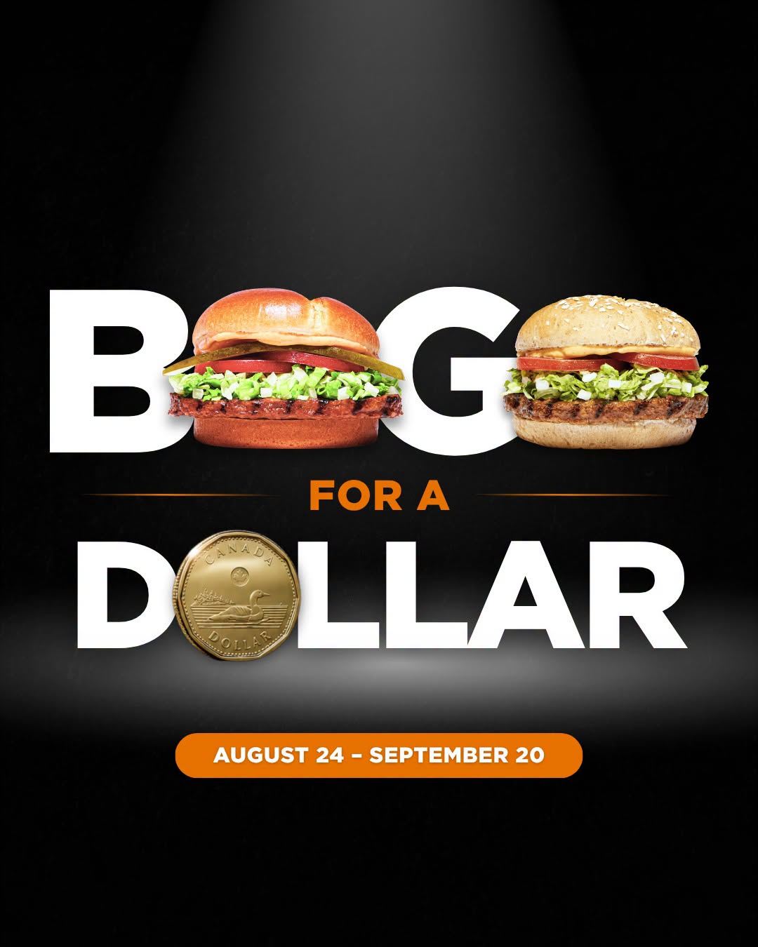 Harvey’s buy one Original Beef or Veggie Burger and get another for $1 deal from August 24 to September 20, 2026