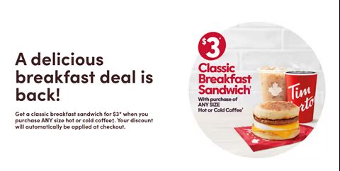 Tim Hortons Canada: $3 Classic Breakfast Sandwich Deal!
