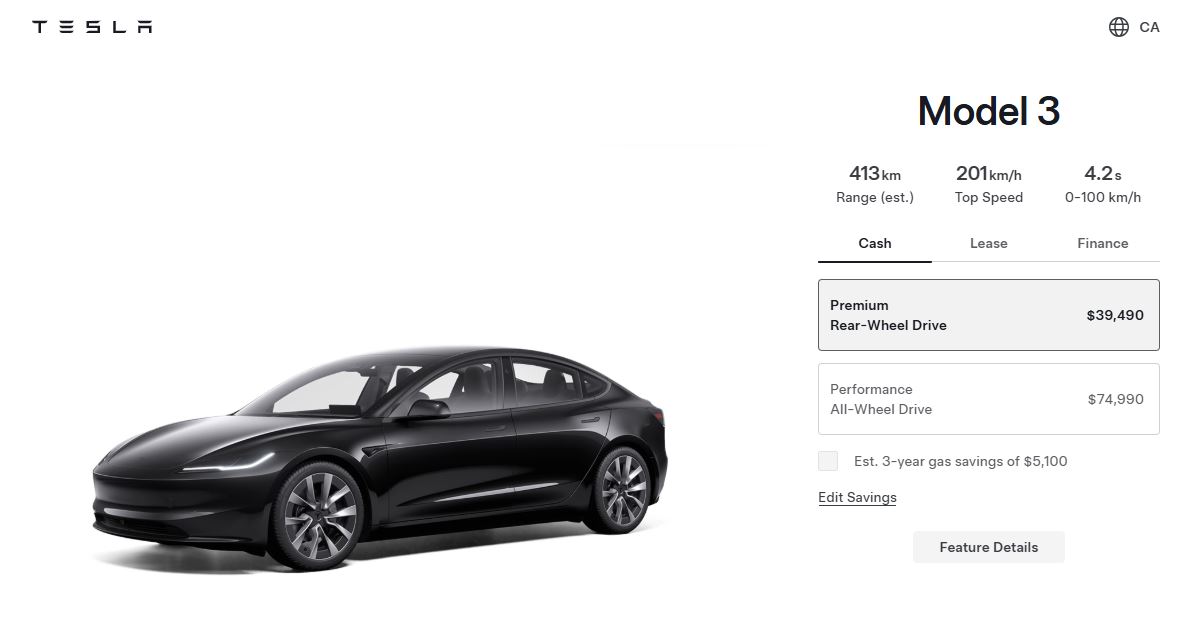 Tesla Model 3 Hits a Record-Low $39,490 in Canada 