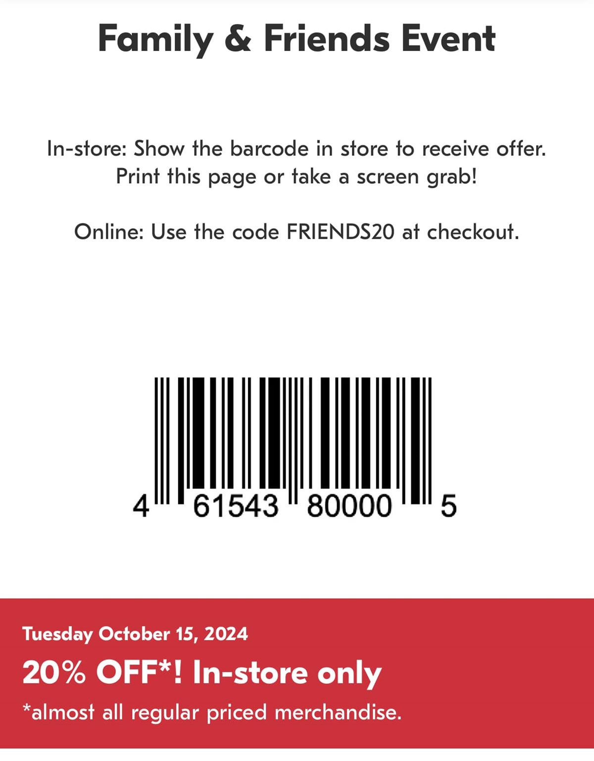 Shoppers Drug Mart: 20% Off In-Store on October 15, 2024