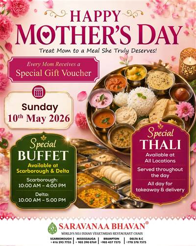 Celebrate Mother’s Day 2026 with a Special Buffet & Thali at Saravanaa Bhavan photo 1