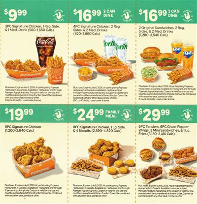 Popeyes Canada App Coupons – Wrap $4.99, Sandwich Combo $8.99, Family Meals from $16.99 photo 1