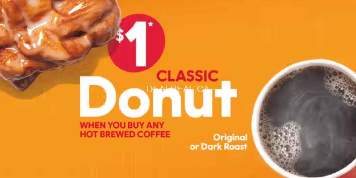$1 Classic Donut when you order any Hot Brewed Coffee at Tim Hortons photo 1