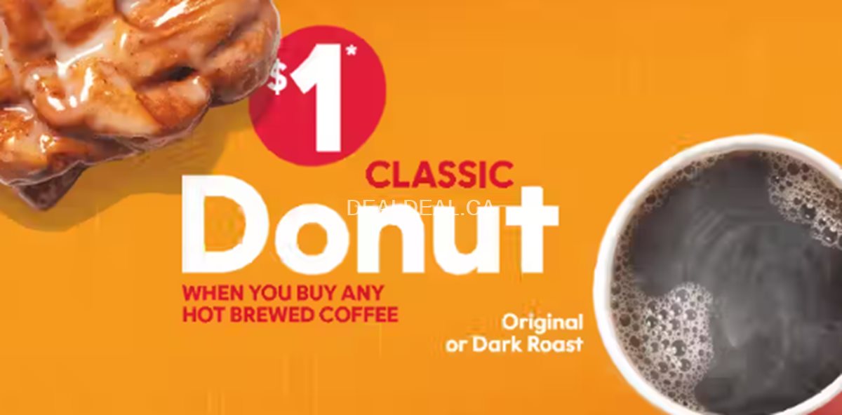 $1 Classic Donut when you order any Hot Brewed Coffee at Tim Hortons photo 1