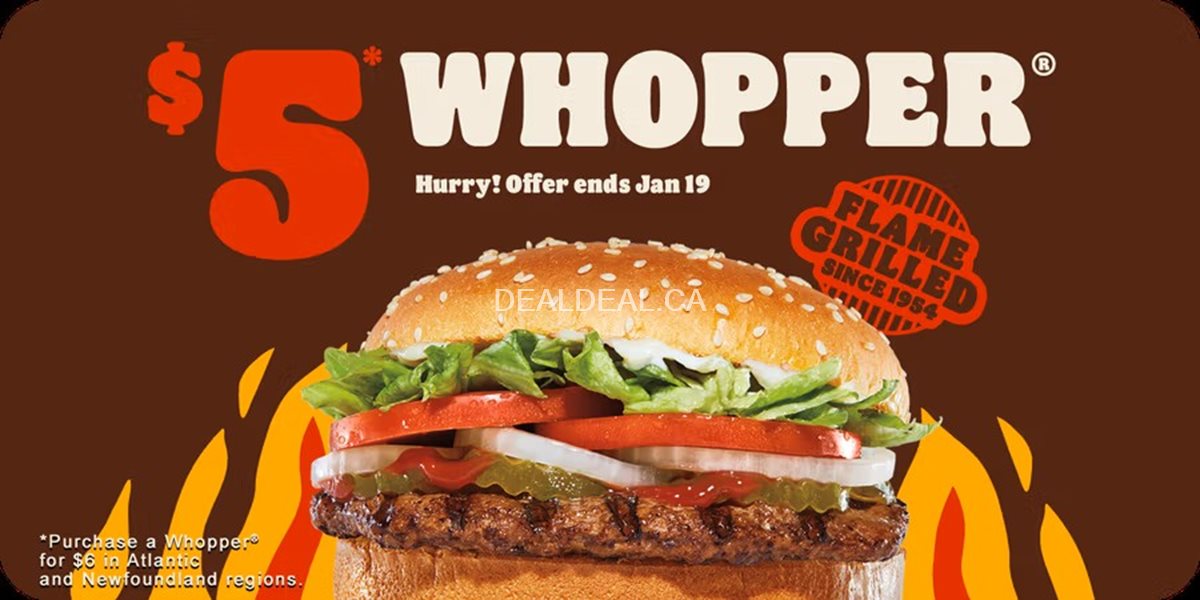 $5 WHOPPER® Deal at Burger King Canada – Limited Time Offer Until Jan 19! photo 1