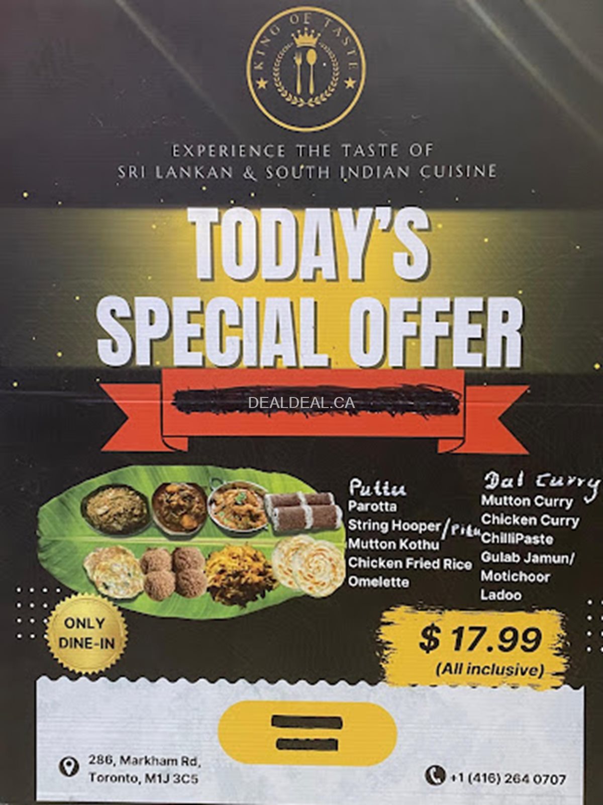 Banana Leaf Special – $17.99 at King of Taste | Sri Lankan & South Indian Cuisine photo 1