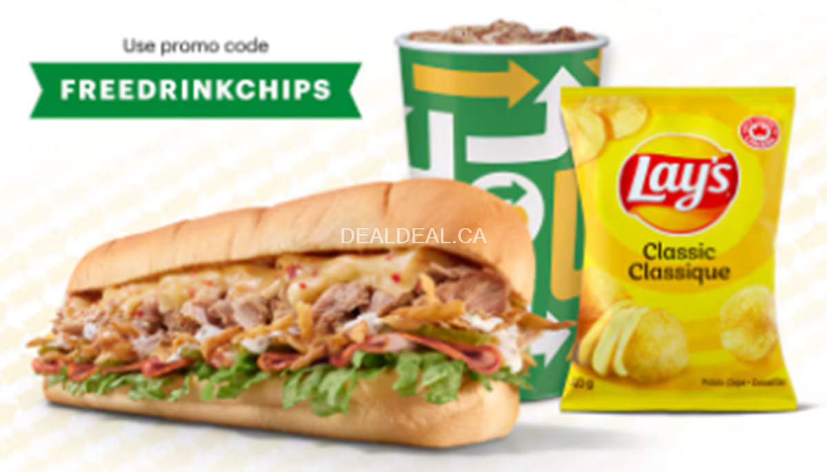 Get a Free drink and chips with any Sub at Subway