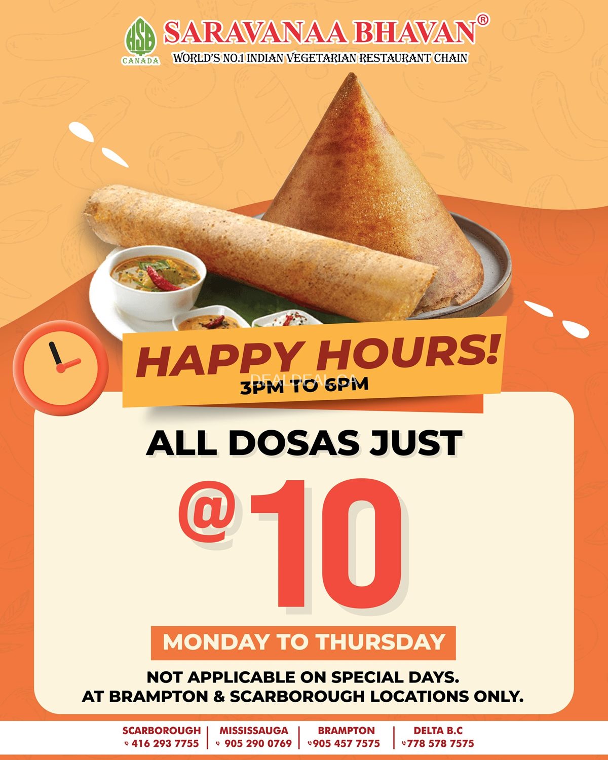 Happy hour: Enjoy any dosa for just $10 at Saravanaa Bhavan photo 1