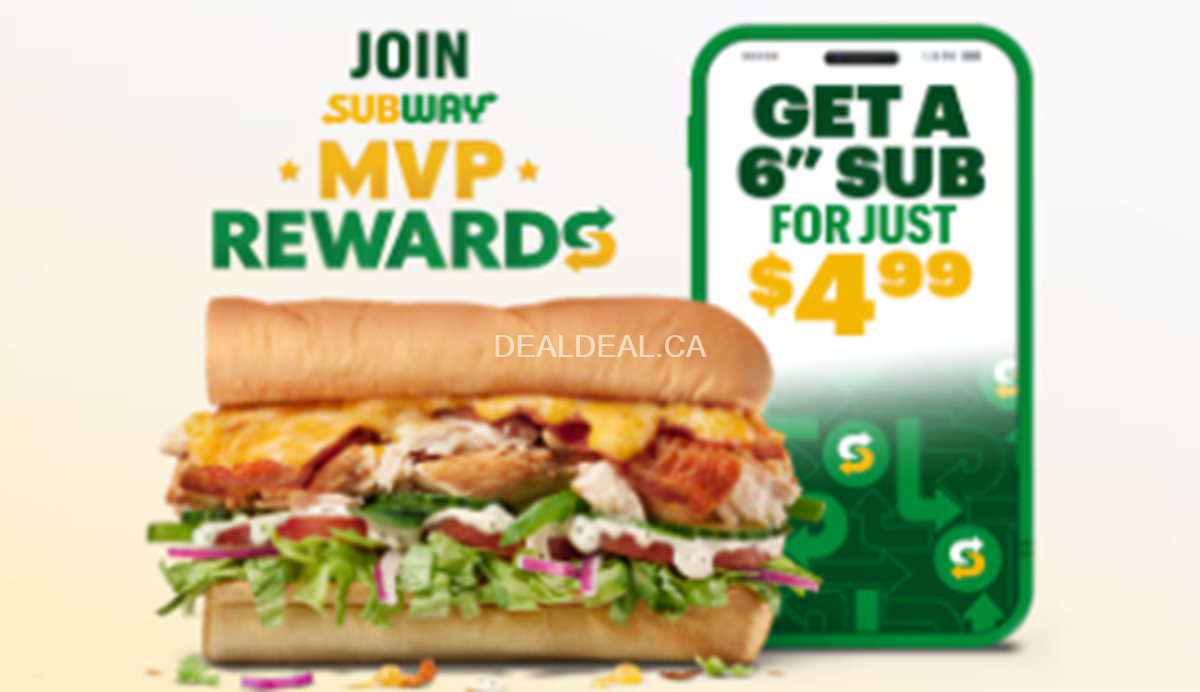 Join Subway MVP Rewards and get a 6-inch sub for $4.99 at Subway photo 1