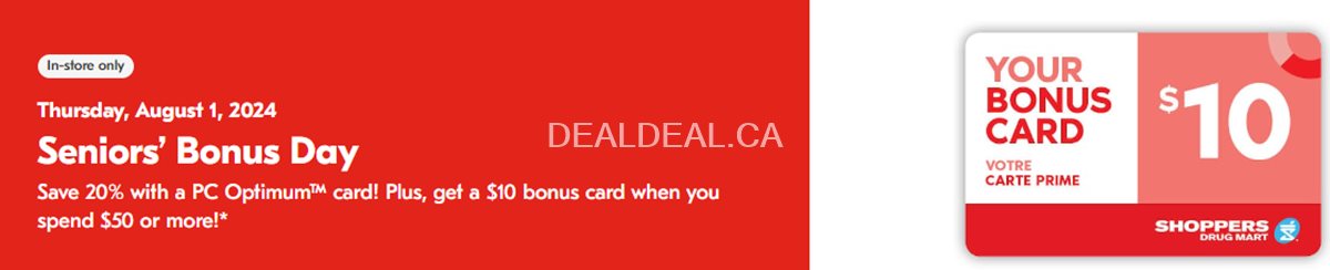 Seniors save 20% and Receive a $10 Bonus Card at Shoppers Drug Mart photo 1