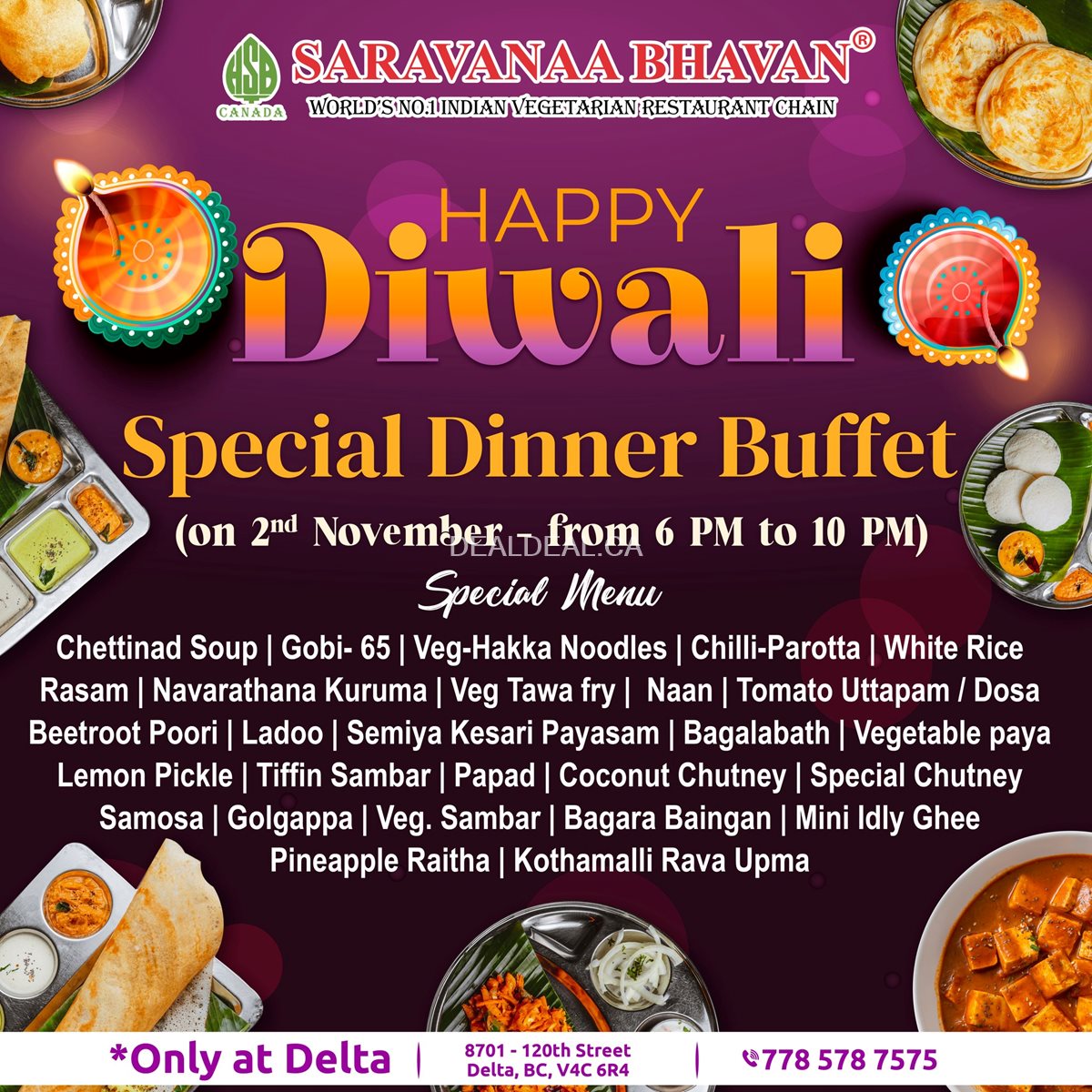Special Diwali Dinner Buffet at Saravanaa Bhavan photo 1