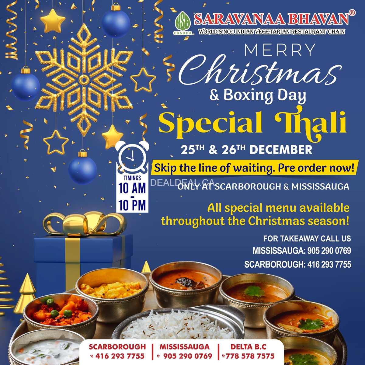 Special Christmas Thali at Saravanaa Bhavan for Christmas and Boxing Day photo 1