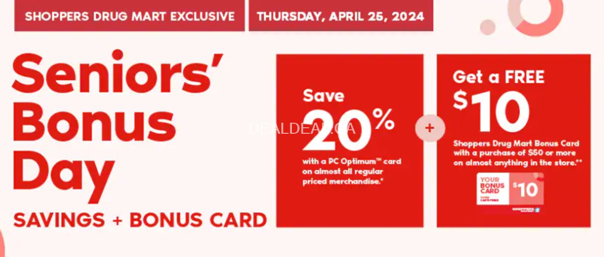 Seniors' Bonus Day: Save 20% and Receive a Free $10 Bonus Card at Shoppers Drug Mart photo 1