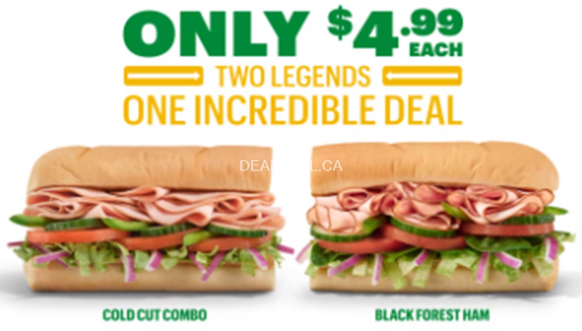 Get a 6 inch Cold cut Combo or Black Forest Ham Sub for Only $4.99 at Subway Canada photo 1