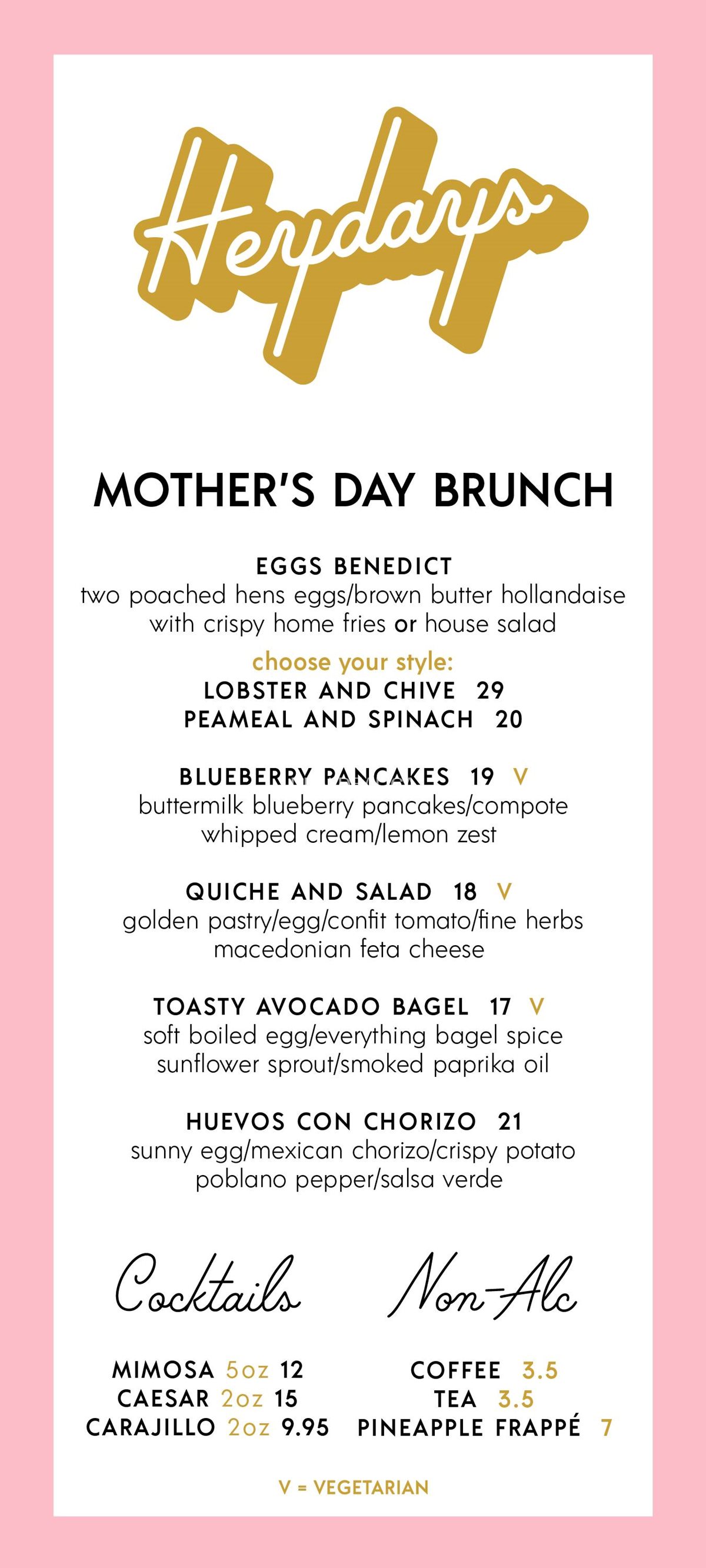 Mother's Day brunch Menu at Heydays Restaurant photo 1