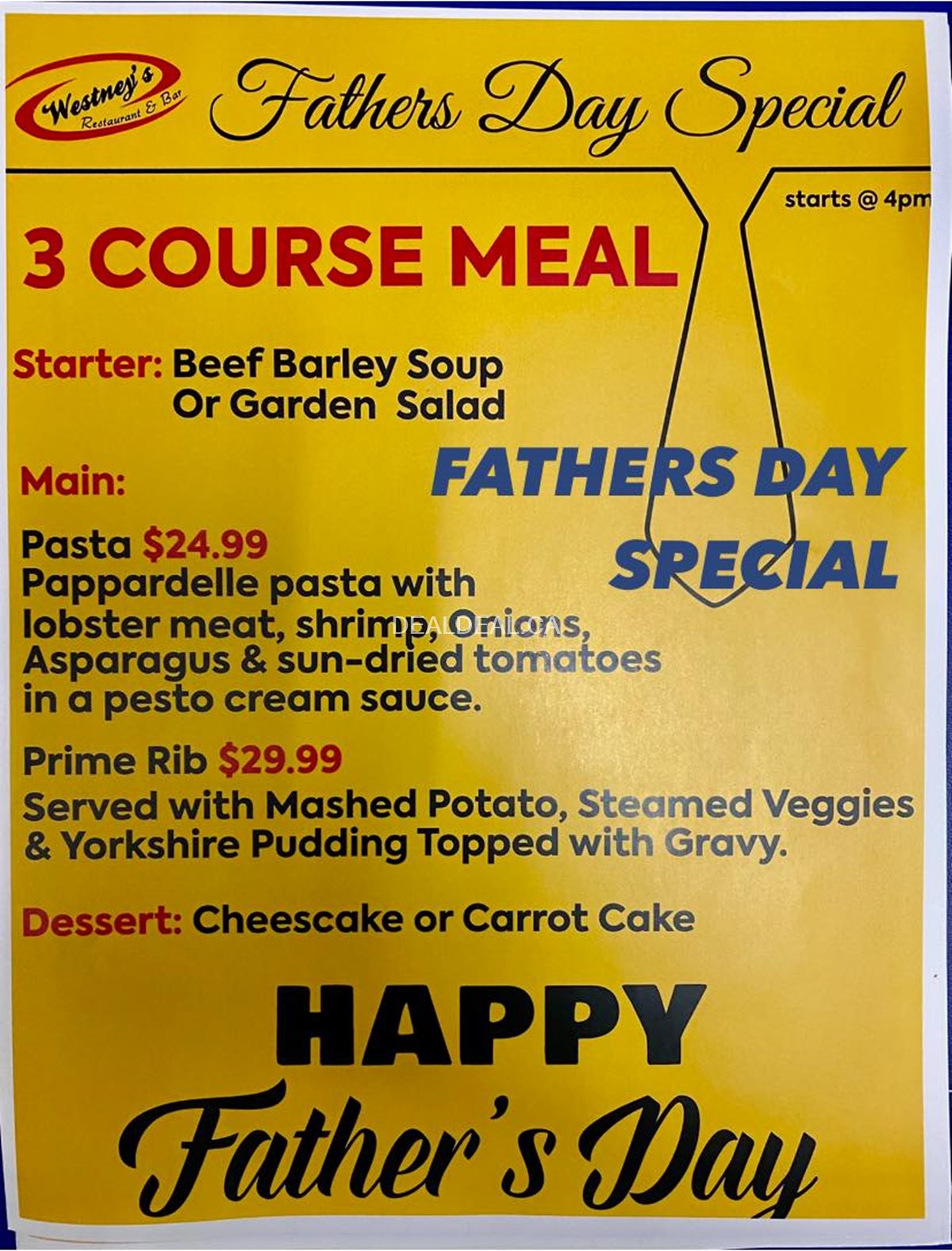 Father's Day special 3 course meal at Westney Restaurant and Bar photo 1