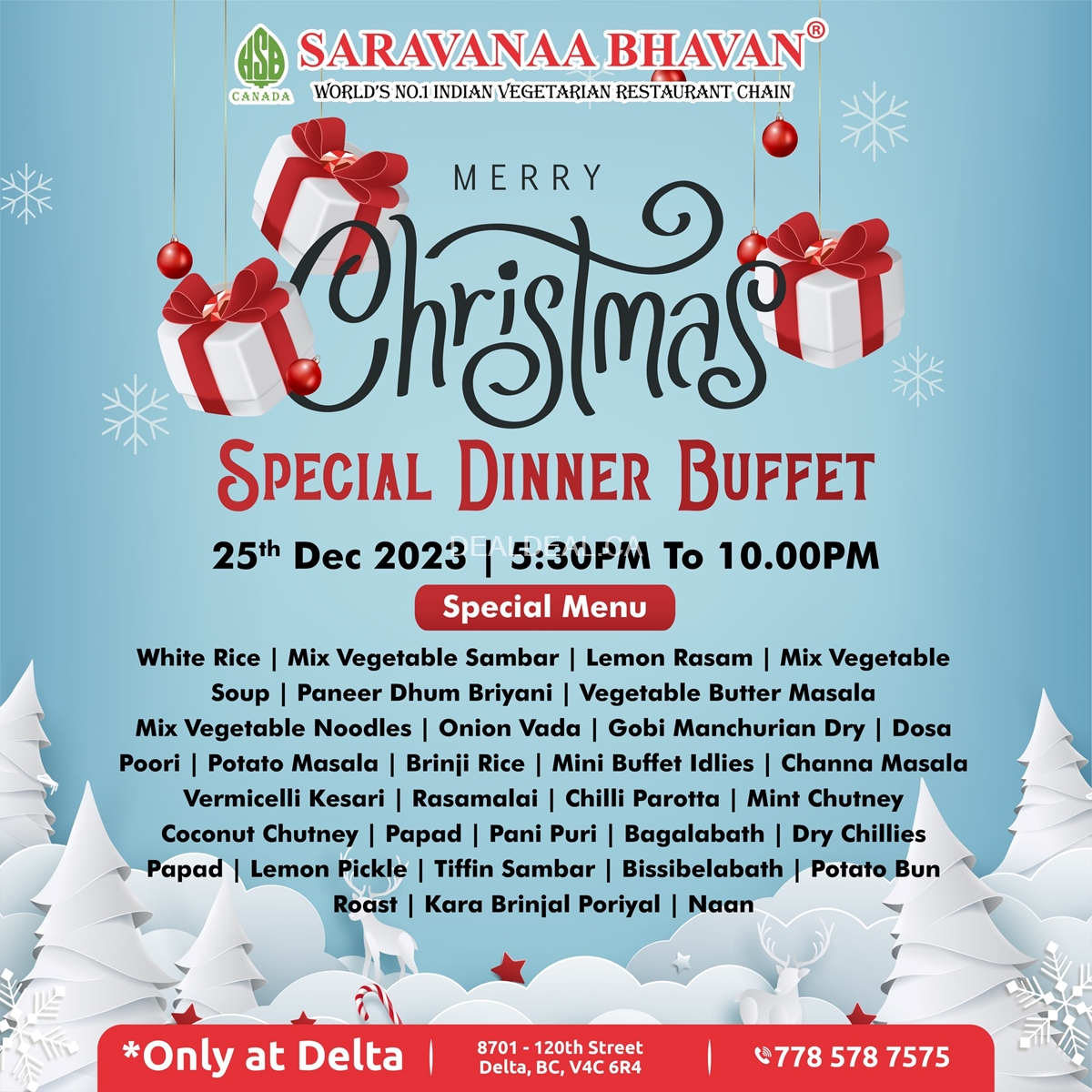 Saravanaa Bhavan's Special Christmas Dinner Buffet photo 1