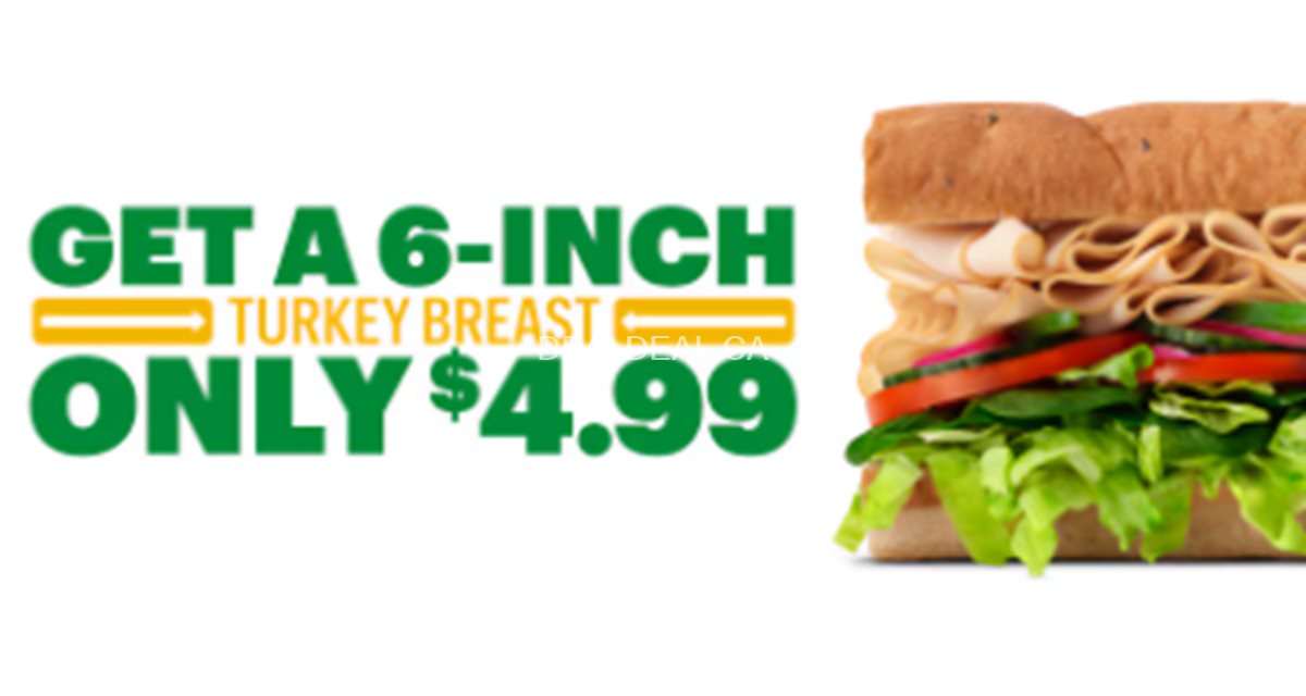 Get a 6-inch freshly sliced Turkey Breast sub for only $4.99 at Subway photo 1