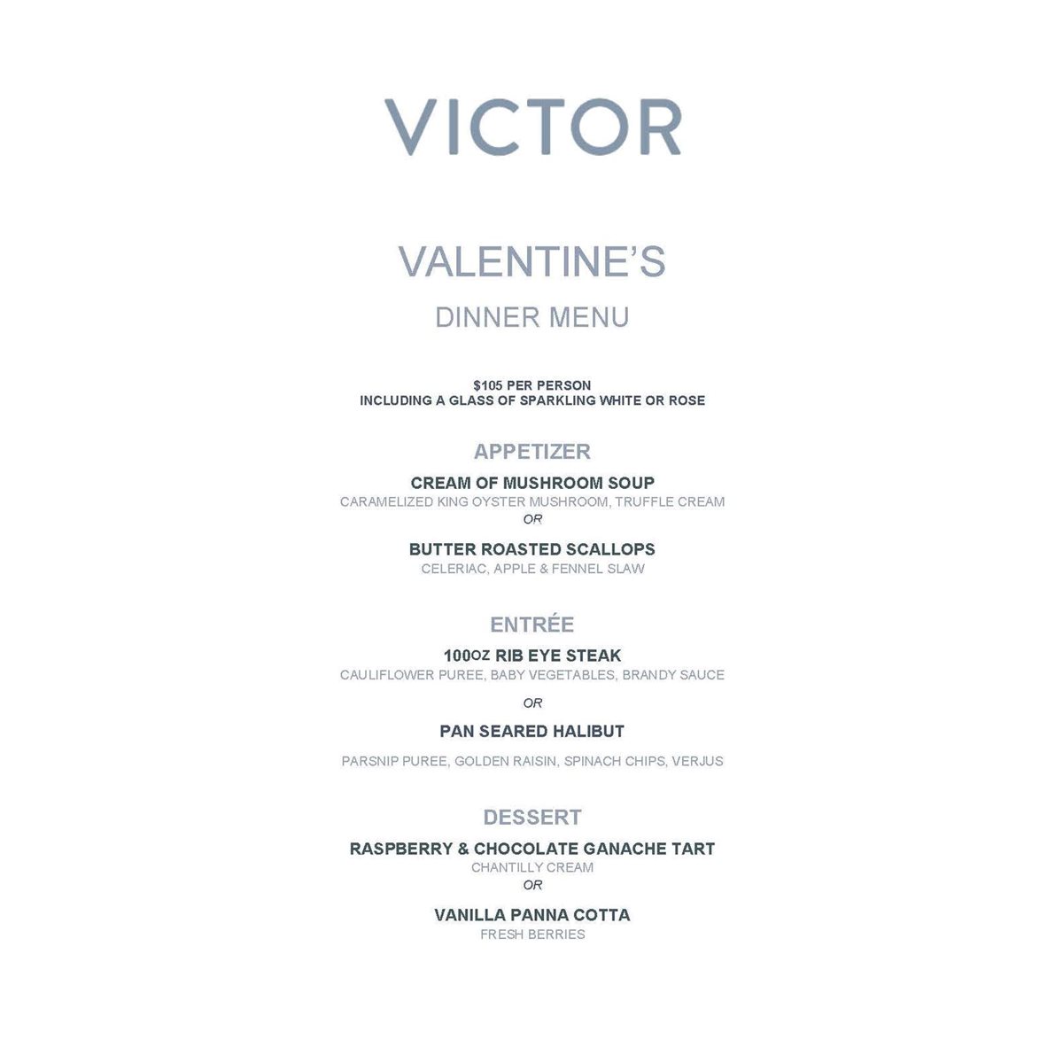 Valentine's dinner menu at Victor Restaurant photo 1