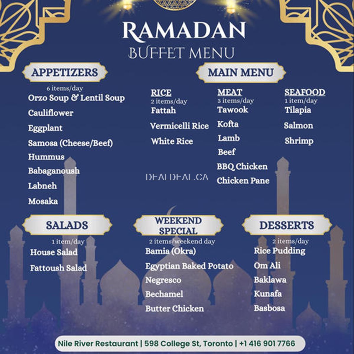 Ramadan Buffet menu at Nile River Restaurant Toronto photo 1