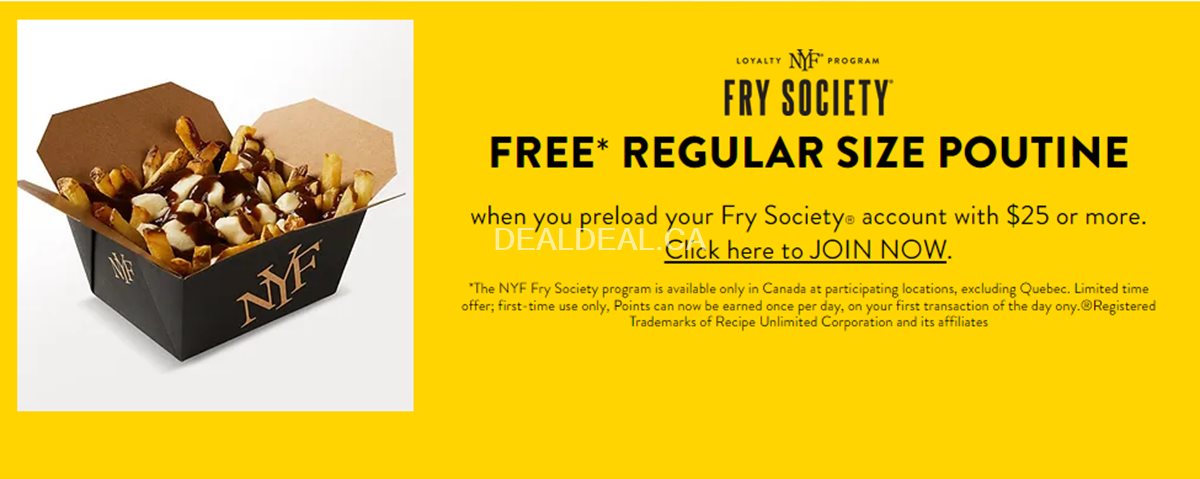 Free Regular size Poutine when you preload your Fry Society account with $25 or more photo 1