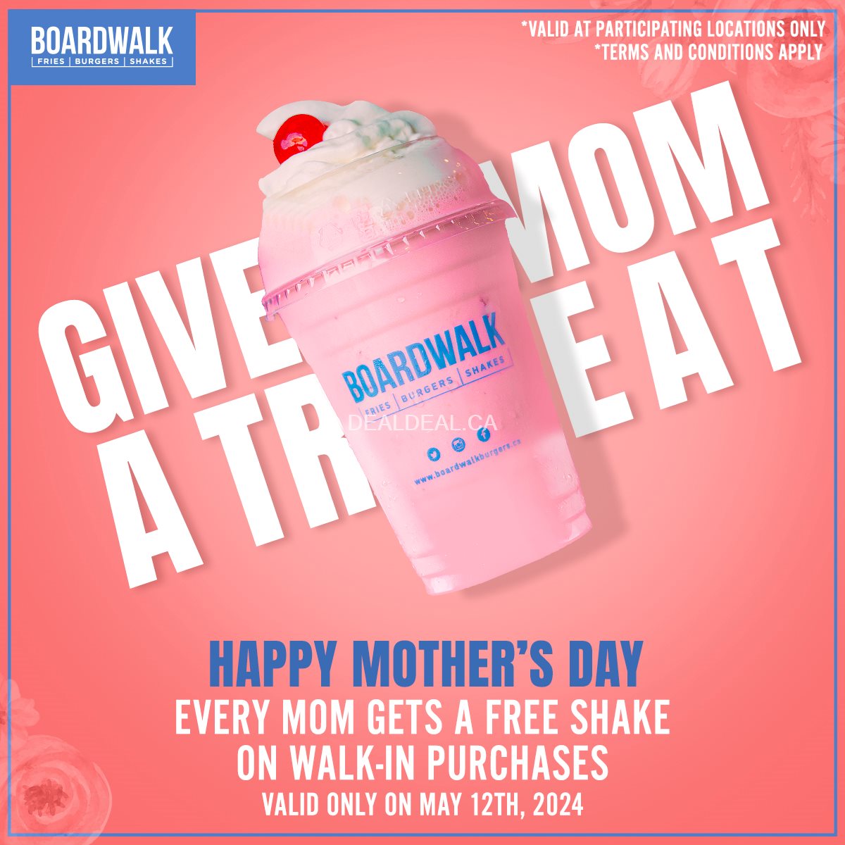 Get a free shake with every purchase at Boardwalk Fries Burgers Shakes this Mother's Day photo 1