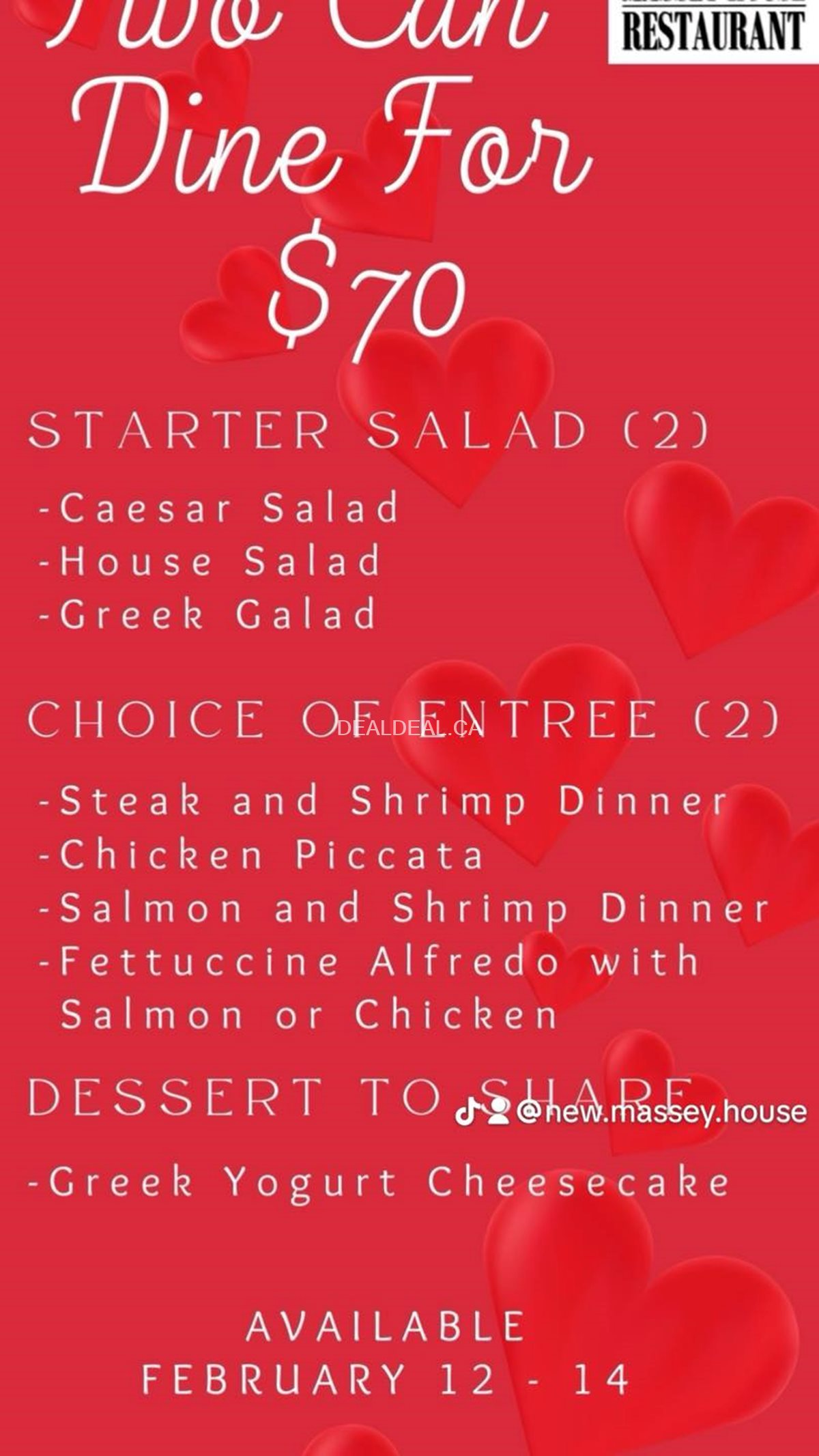 Enjoy a special Valentines Dinner at Massey house photo 1