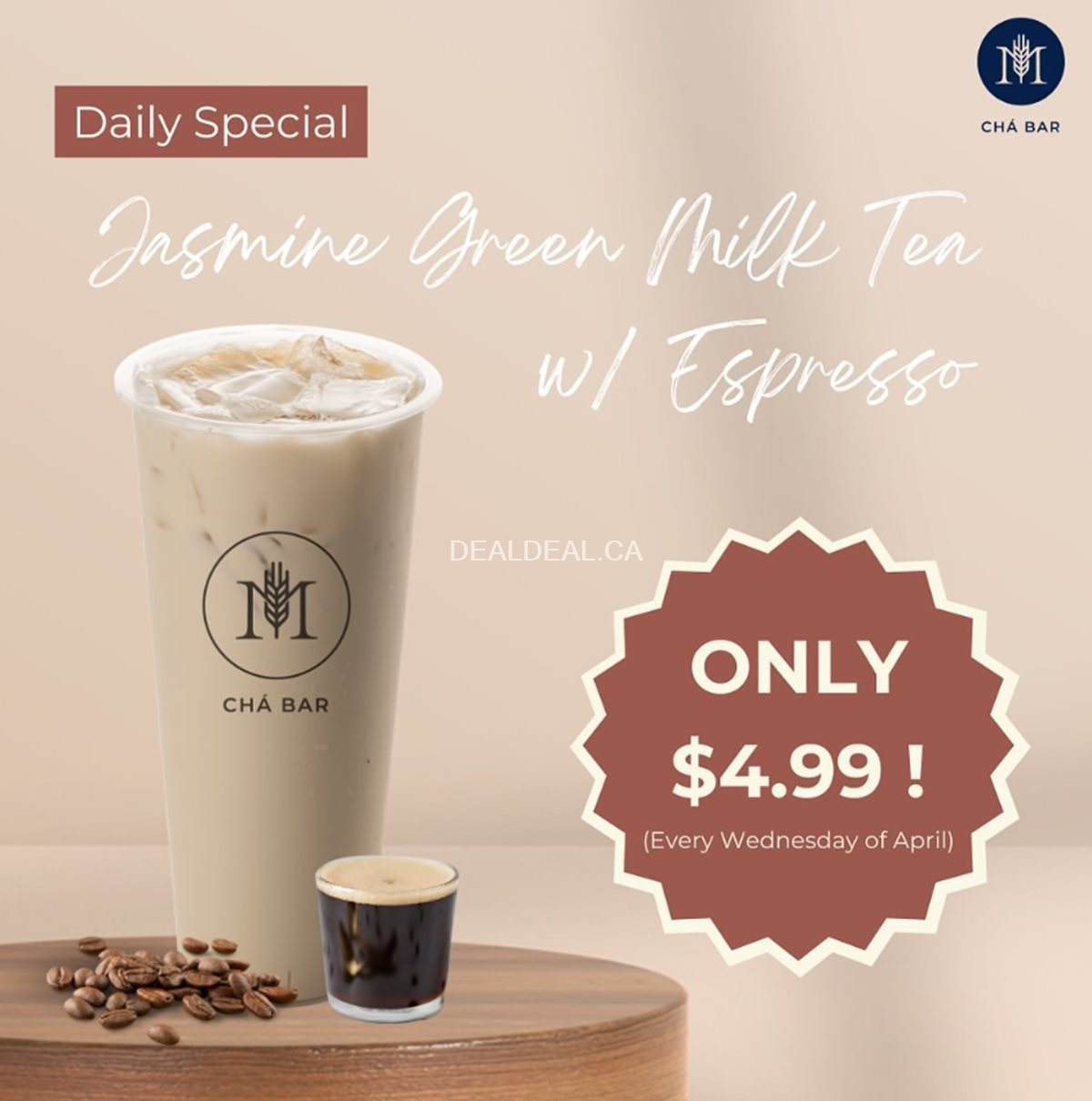 Jasmine Green Milk Tea with Espresso for just $4.99 at M Cha Bar photo 1