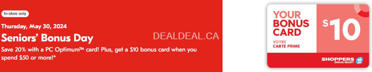 Seniors Save 20% and Receive a Free $10 Bonus Card at Shoppers Drug Mart photo 1