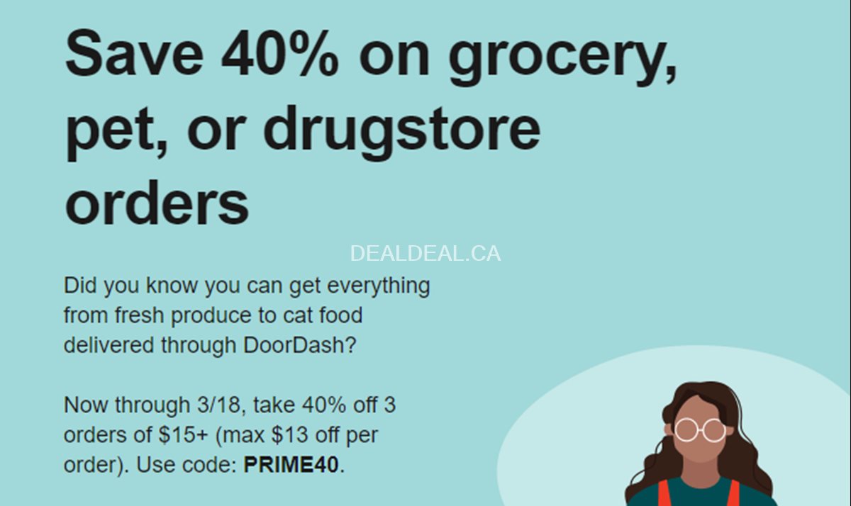 Use this Coupon Code to receive a 40% discount at DoorDash with Amazon Prime