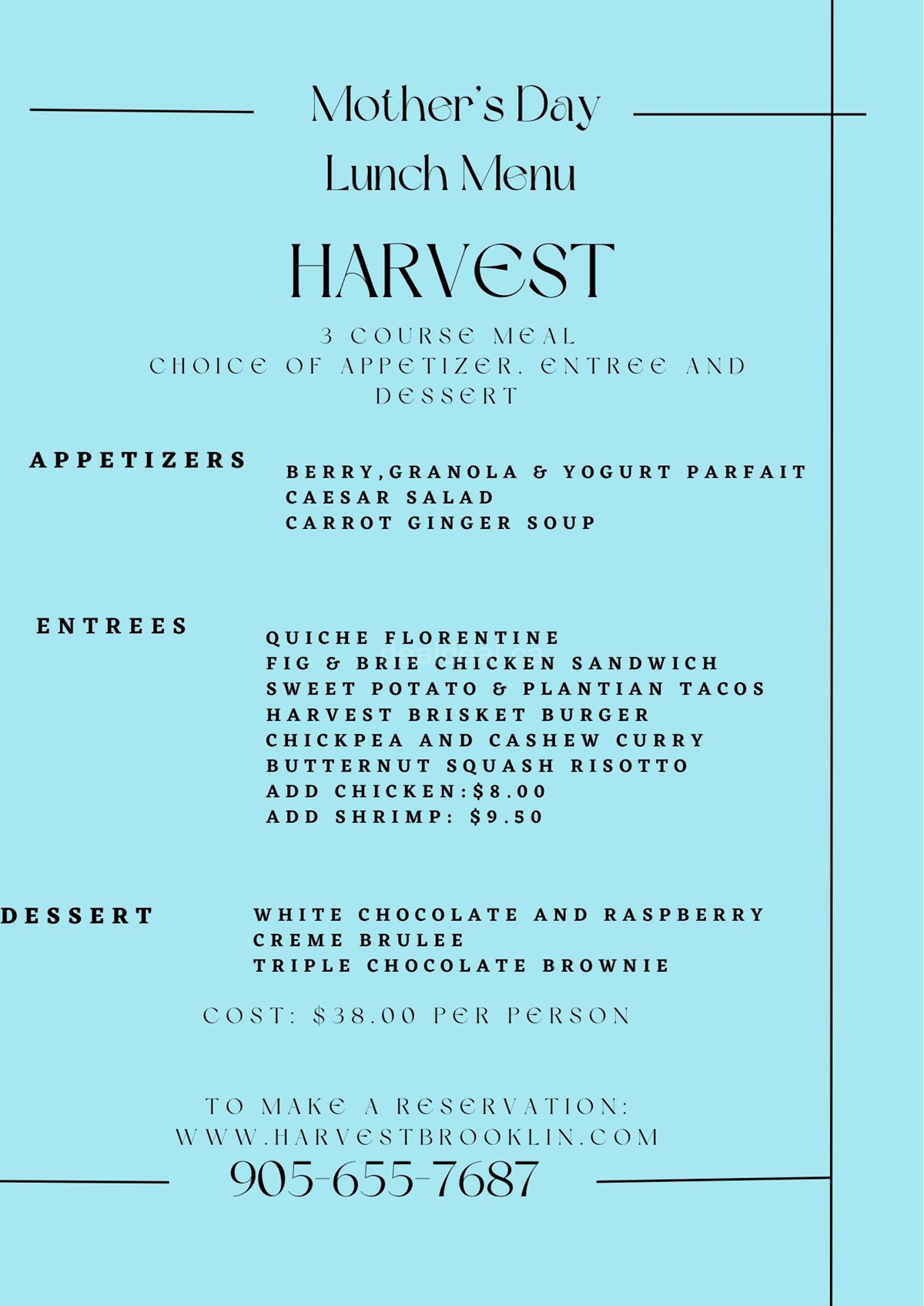 Mother's Day Lunch and Dinner Menu at Harvest Restaurant photo 1