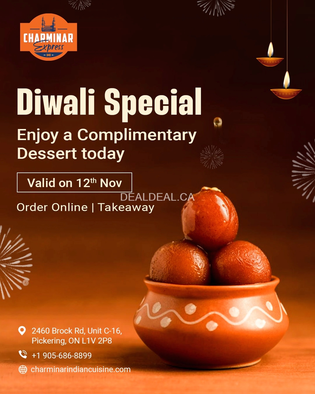 Diwali Special - Enjoy a Complimentary Dessert at Charminar Pickering photo 1
