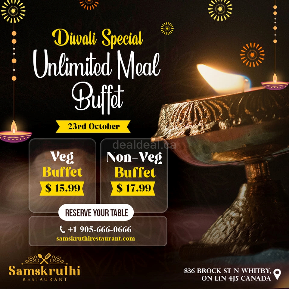 Diwali By Serving a Special Unlimited Meal Buffet at Samskruthi Indian Restaurant Whitby photo 1