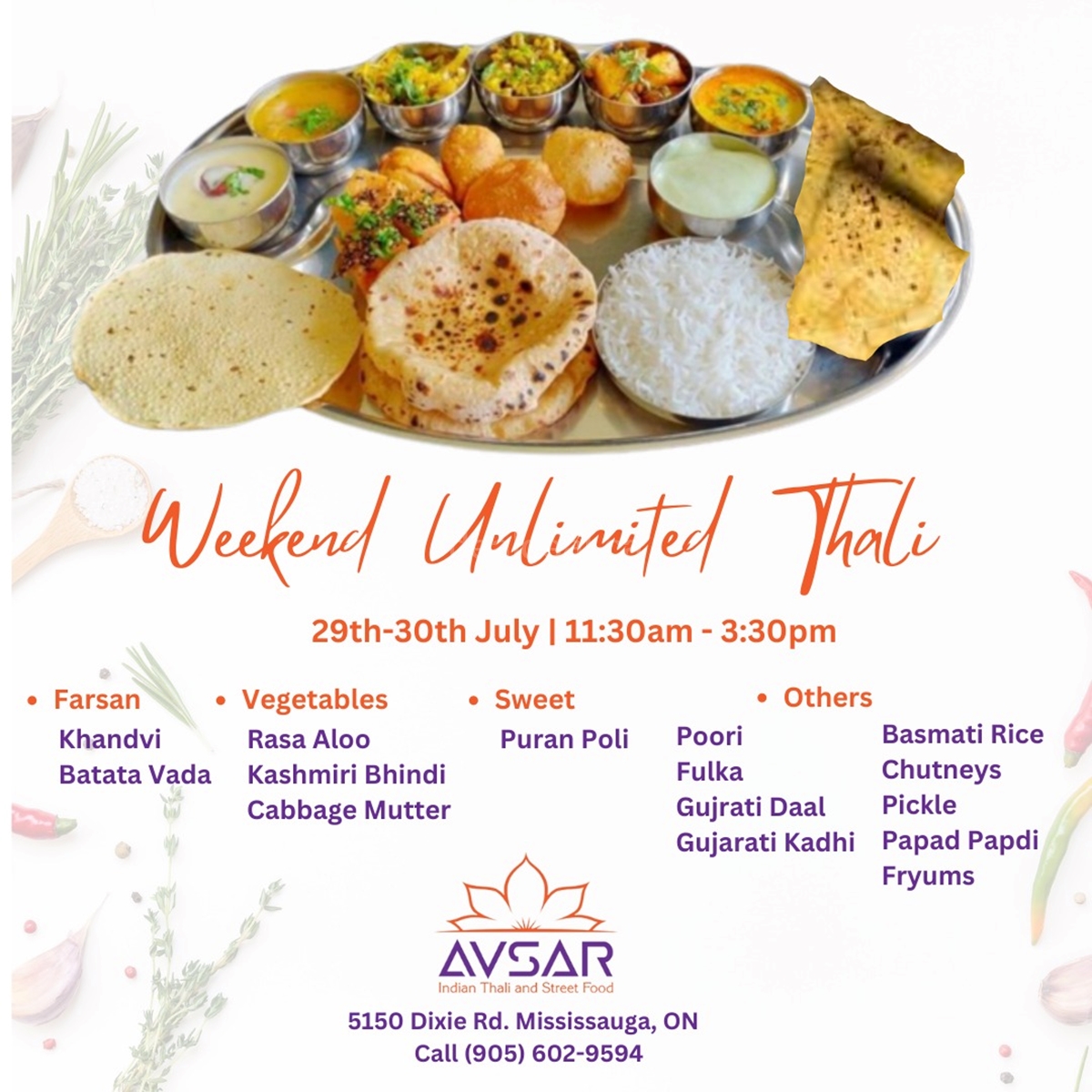 We invite you to try our delicious Weekend Unlimited Thali - Avsar Restaurant photo 1