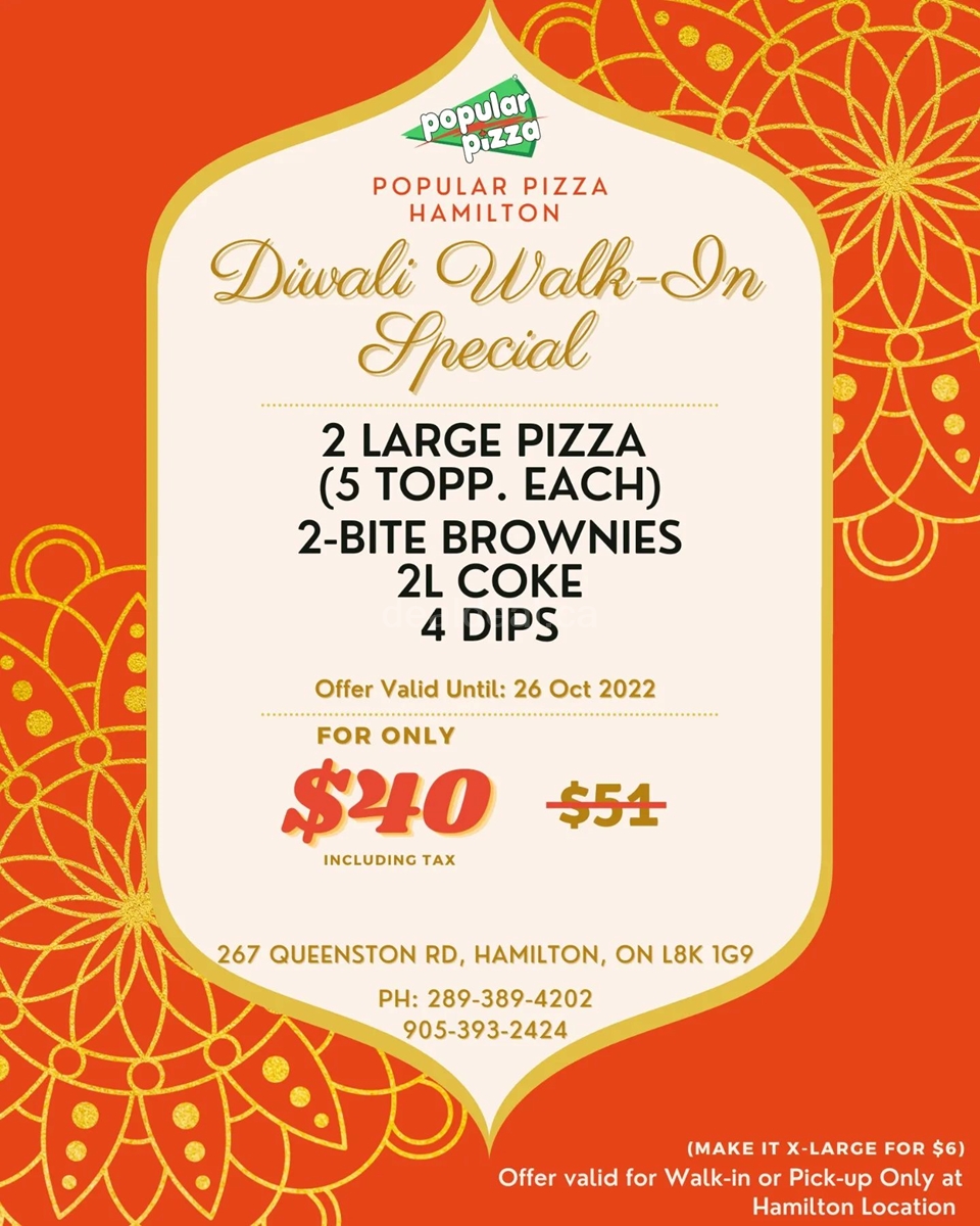 Popular Pizza Hamilton - Diwali Special Offer photo 1