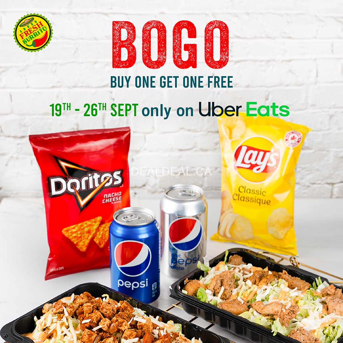 Buy 1 Get 1 free only on Uber Eats at Fresh Burrito photo 1