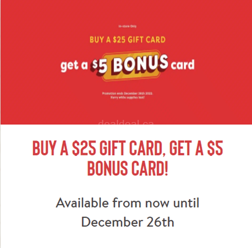 Get a $5 Bonus Card when purchasing a $25 restaurant gift card in-store photo 1