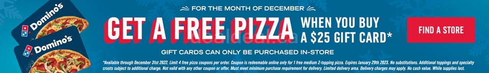 Get a FREE Medium Pizza with $25 Gift Cards photo 1