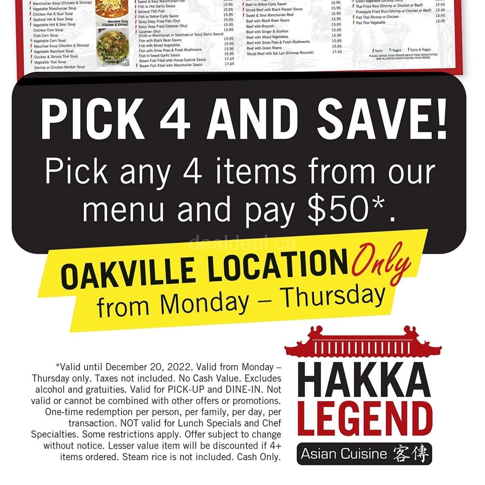 Pick any 4 items from the menu and pay $50 at Oakville Location photo 1