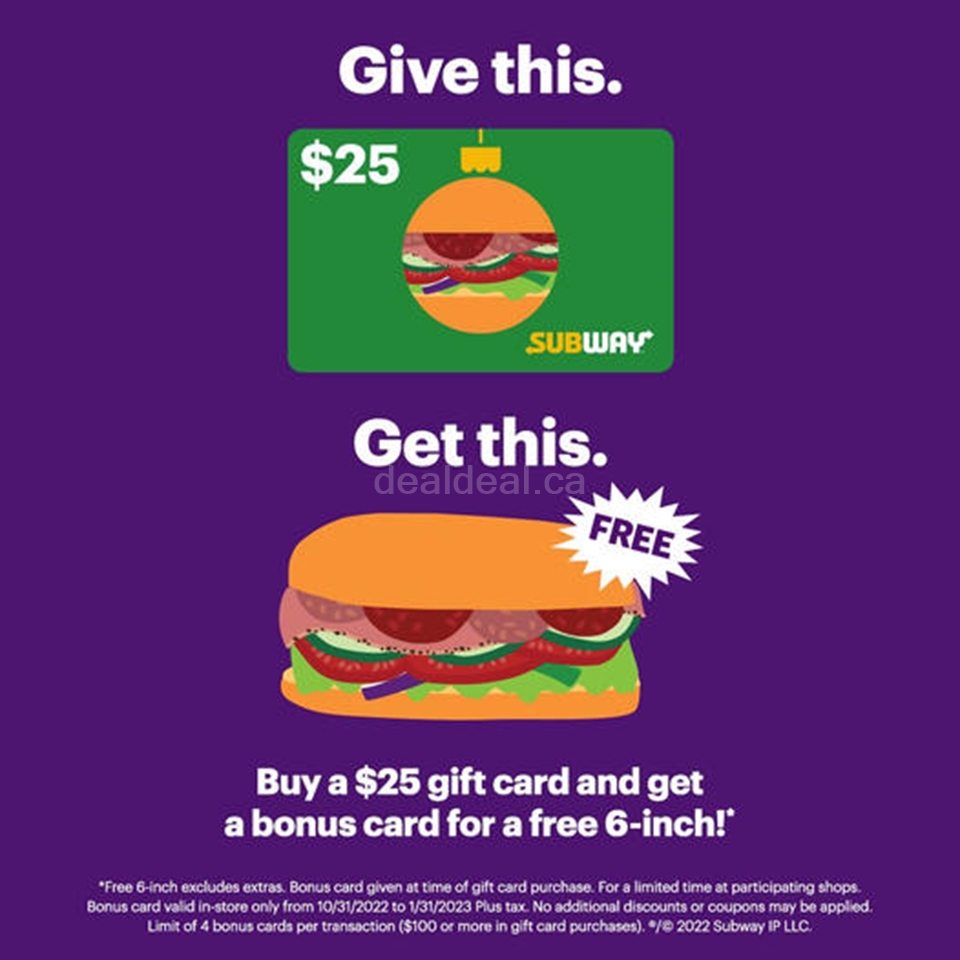 Buy a $25 Gift Card and Get a Bonus cards for free six inch photo 1